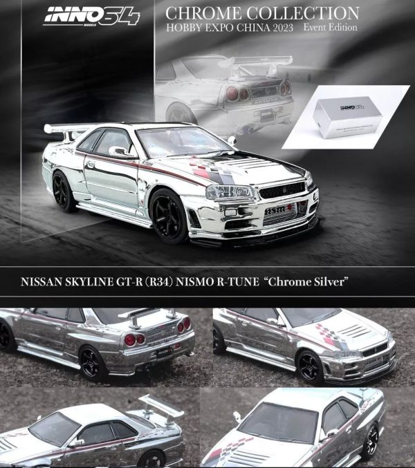 INNO64 1 64 Nissan GT-R R34 Nismo R-Tune Silver Chrome Hobby Expo For Sale