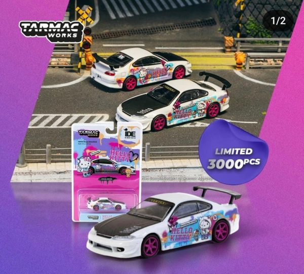 Tarmac Works 1:64 VERTEX Nissan Silvia S15 Hello Kitty Drift Car IDE Limited Edition Online Hot Sale