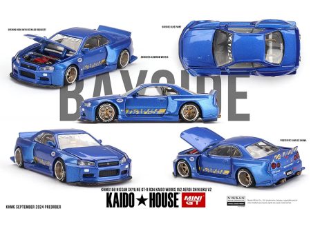 (Preorder) Kaido House x Mini GT 1:64 Nissan Skyline GT-R (R34) Kaido Works (V2 Aero) SHINJUKU V2- Blue Discount