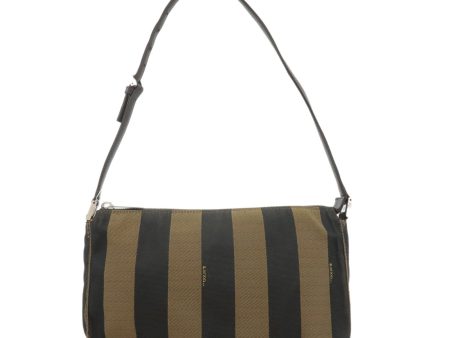 FENDI Pequin Canvas Leather Shoulder Bag Khaki Black 26617 Discount