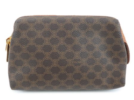 CELINE Macadam PVC Leather Pouch Cosmetic Pouch Brown Online now