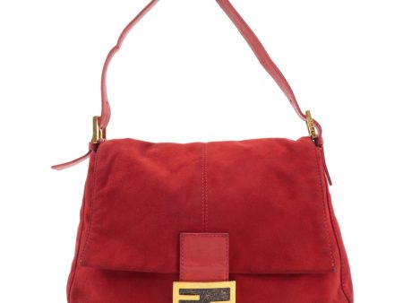 FENDI Mamma Baguette Suede Leather Shoulder Bag Red 26325 Online Sale