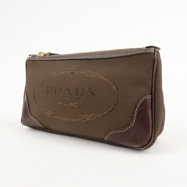 PRADA Logo Jaquard Leather Pouch Brown Online