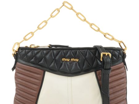 MIU MIU Leather 2Way Bag Shoulder Bag Hand Bag Black Brown White For Sale