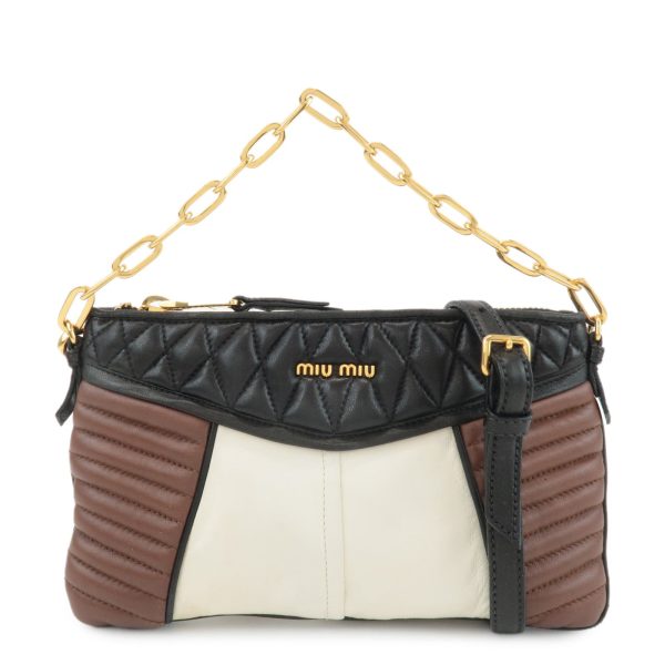 MIU MIU Leather 2Way Bag Shoulder Bag Hand Bag Black Brown White For Sale