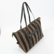 FENDI Pequin Canvas Leather Tote Bag Brown Black 263230 For Cheap