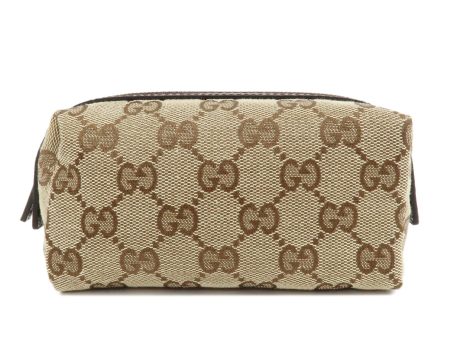 GUCCI GG Canvas Leather Pouch Cosmetic Pouch Beige Brown 29596 Fashion