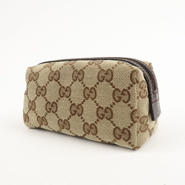 GUCCI GG Canvas Leather Pouch Cosmetic Pouch Beige Brown 29596 Fashion