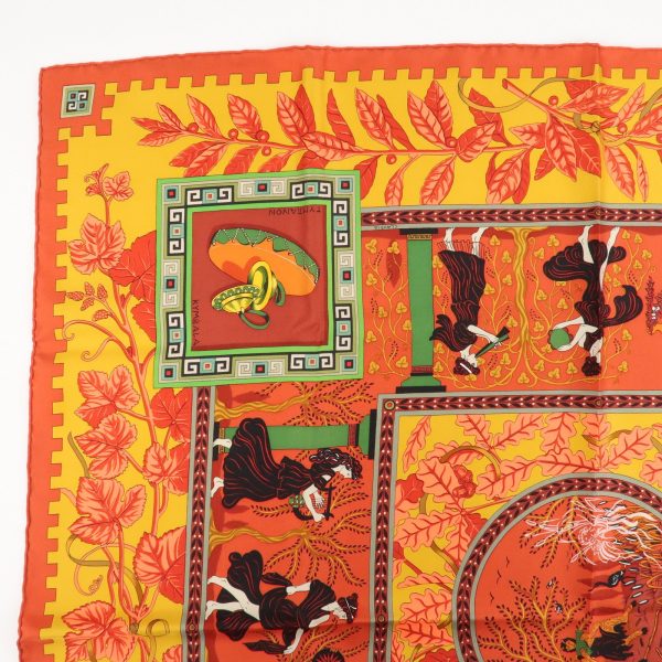 HERMES Carre 90 Silk 100% Scarf MUSIQUE DES DIEUX Red Orange on Sale