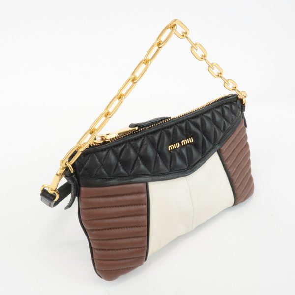 MIU MIU Leather 2Way Bag Shoulder Bag Hand Bag Black Brown White For Sale