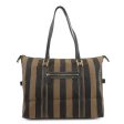 FENDI Pequin Canvas Leather Tote Bag Brown Black 263230 For Cheap