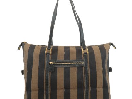 FENDI Pequin Canvas Leather Tote Bag Brown Black 263230 For Cheap