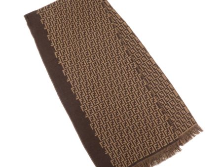 FENDI Zucchino Wool 100% Scarf Brown Black For Discount