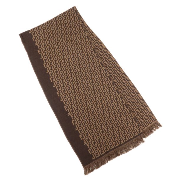 FENDI Zucchino Wool 100% Scarf Brown Black For Discount