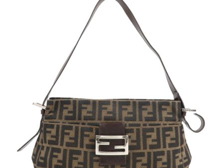 FENDI Zucca Canvas Leather Shoulder Bag Brown Black 26566 Online Sale