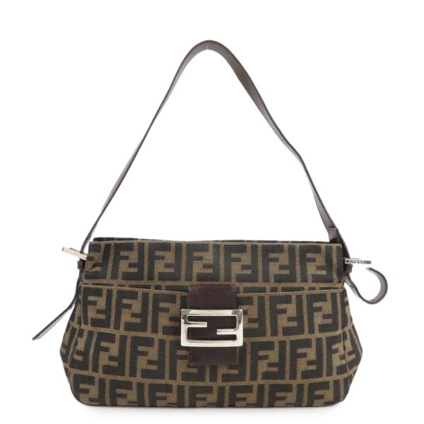 FENDI Zucca Canvas Leather Shoulder Bag Brown Black 26566 Online Sale