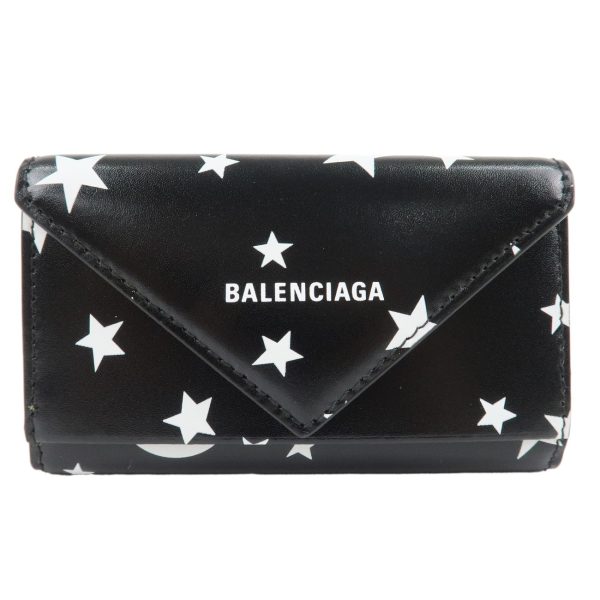 BALENCIAGA Leather 6 Key Case Star Print Black White 499204 Online Hot Sale