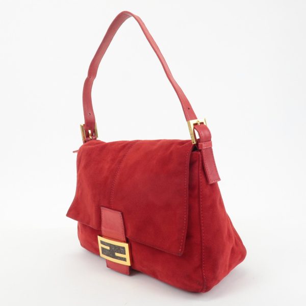 FENDI Mamma Baguette Suede Leather Shoulder Bag Red 26325 Online Sale