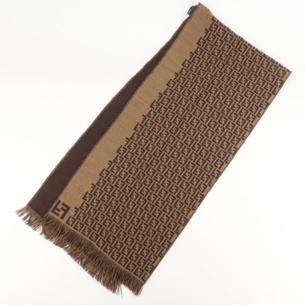 FENDI Zucchino Wool 100% Scarf Brown Black For Discount