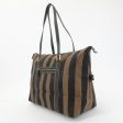 FENDI Pequin Canvas Leather Tote Bag Brown Black 263230 For Cheap