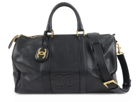 CHANEL Caviar Skin COCO Mark 2Way Boston Bag Black Gold HDW Supply