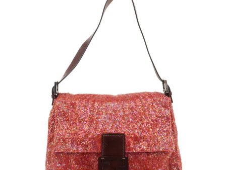 FENDI Mamma Baguette Leather Beads Shoulder Bag Hand Bag Red 26325 Discount