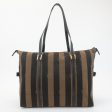 FENDI Pequin Canvas Leather Tote Bag Brown Black 263230 For Cheap