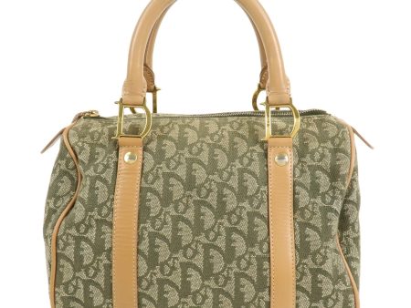 Christian Dior Trotter Canvas Leather Mini Boston Bag Green Beige Online Hot Sale