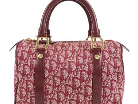 Christian Dior Trotter Canvas Leather Mini Boston Bag Burgundy Online now