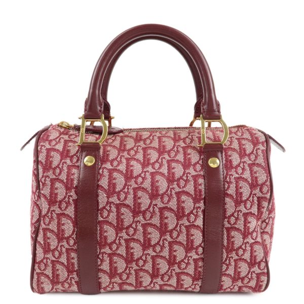 Christian Dior Trotter Canvas Leather Mini Boston Bag Burgundy Online now