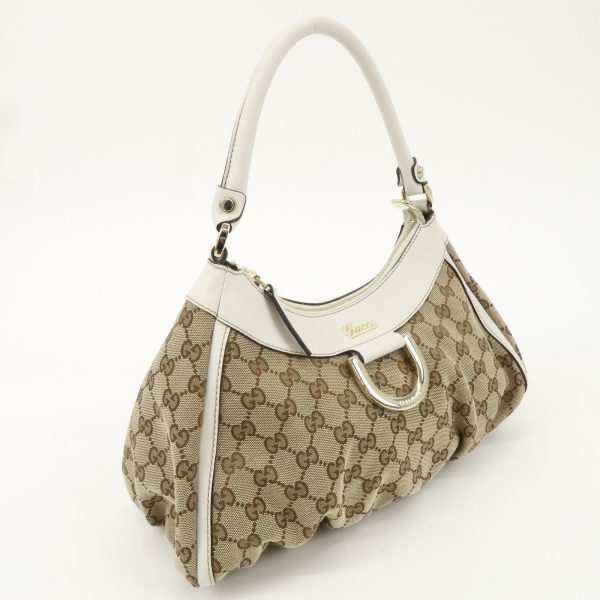 GUCCI Abbey GG Canvas Leather Shoulder Bag Beige Ivory 190525 Discount