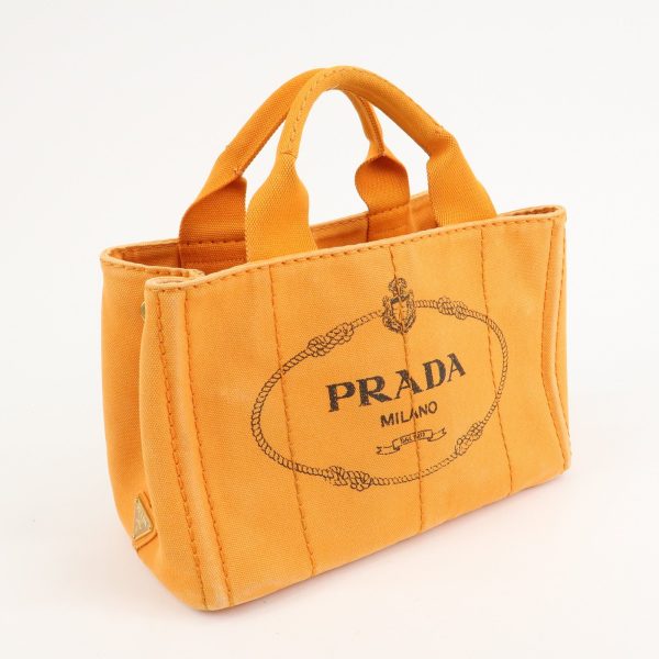 PRADA Logo Canapa Mini Canvas Tote Bag Hand Bag Orange BN2439 Sale