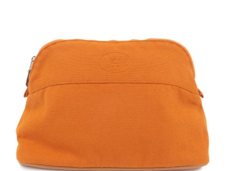 HERMES Canvas Leather Bolide Pouch MM Cosmetic Pouch Orange Sale