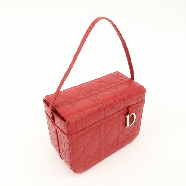 Christian Dior Leather Cannage Vanity Bag Hand Bag Red on Sale