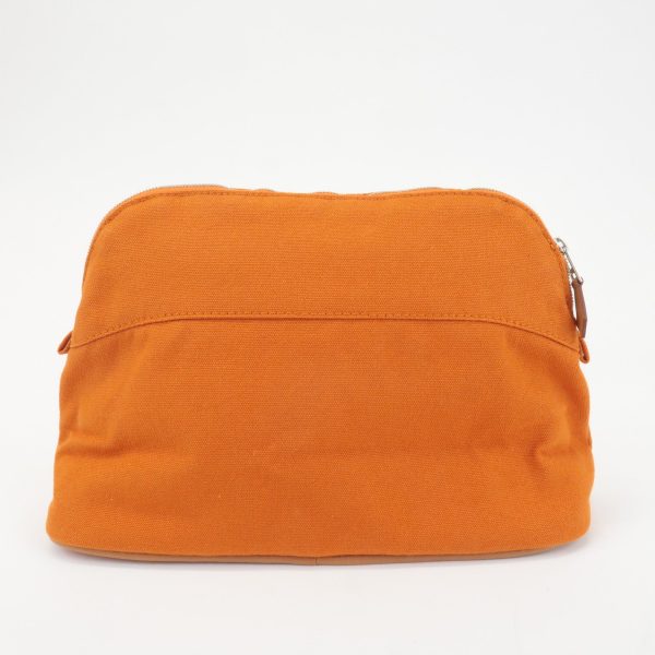 HERMES Canvas Leather Bolide Pouch MM Cosmetic Pouch Orange Sale