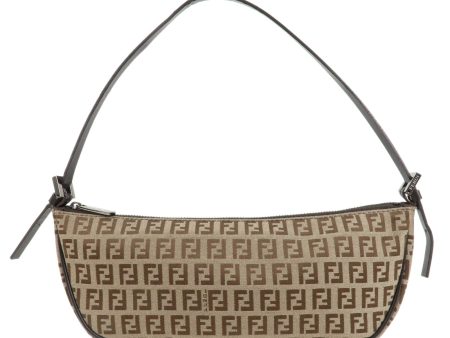 FENDI Zucchino Canvas Leather Shoulder Bag Beige Brown 8BR144 For Sale