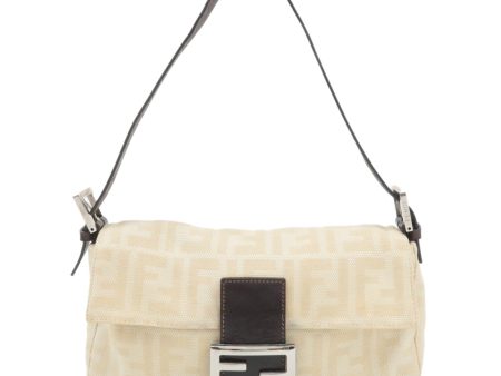 FENDI Mamma Baguette Canvas Leather Shoulder Bag Beige 26424 on Sale