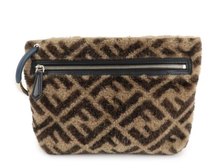 FENDI Zucca Wool Leather Clutch Bag Brown Black 7N0093 For Sale