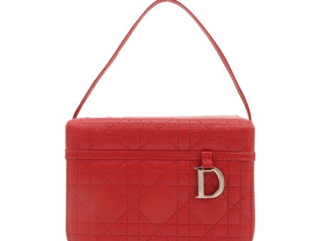 Christian Dior Leather Cannage Vanity Bag Hand Bag Red on Sale