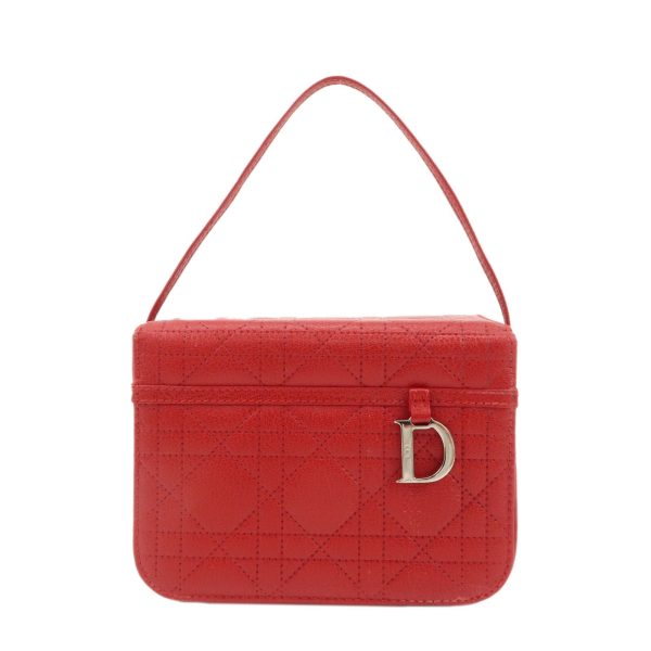 Christian Dior Leather Cannage Vanity Bag Hand Bag Red on Sale