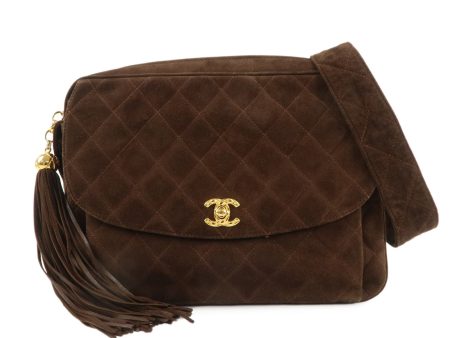 CHANEL Matelasse Suede Shoulder Bag Brown Gold Hardware Supply