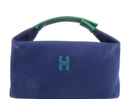 HERMES Canvas Leather Bride a Brac GM Hand Bag Navy Green For Discount