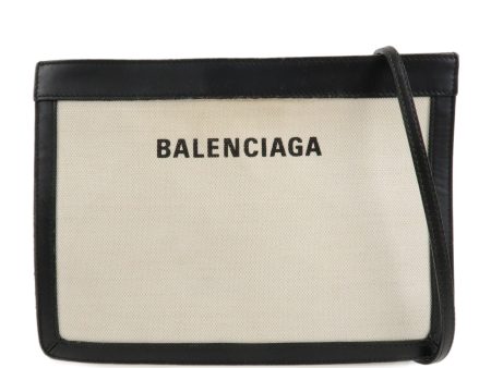 BALENCIAGA Pochette Canvas Leather Shoulder Bag white 339937 on Sale