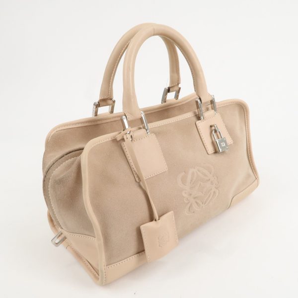 LOEWE Anagram Suede Leather Amazona 28 Hand Bag Pink Beige Online now