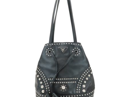 PRADA Calf Leather Drawstring Shoulder Bag Studs Tassel B5061M on Sale