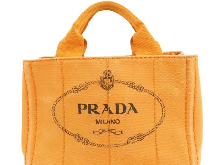 PRADA Logo Canapa Mini Canvas Tote Bag Hand Bag Orange BN2439 Sale