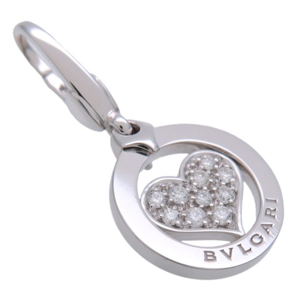 BVLGARI Tondo Heart Charm Pendant Top Pave Diamond  K18 White Gold Online Hot Sale