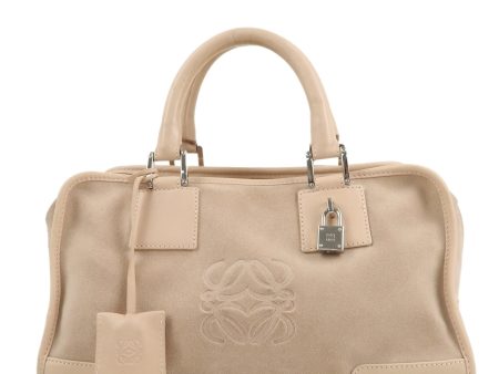 LOEWE Anagram Suede Leather Amazona 28 Hand Bag Pink Beige Online now