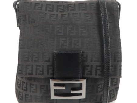 FENDI Zucchino Canvas Leather Shoulder Bag Black 8BT075 Online Sale