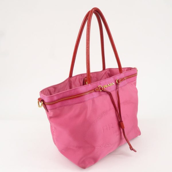 PRADA Nylon Patent Leather Logo Tote Bag Pink Red Online Hot Sale